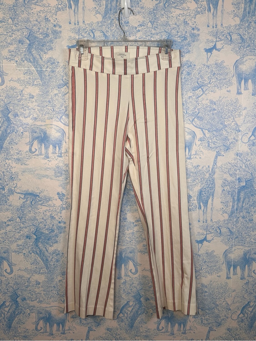 Avenue Montaigne Ankle Crop Striped Stretch Pants - Cream with‎ Pink Stripes